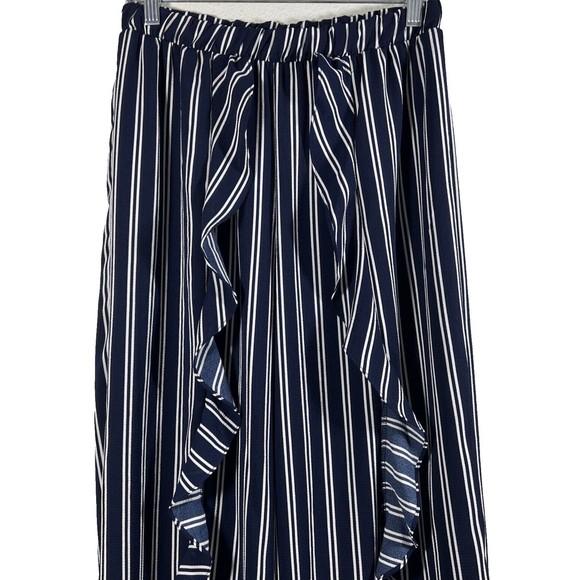 Green Envelope Women's Blue Striped Ruffle Wide-Leg Casual Pants Trouser Size M - Picture 3 of 12